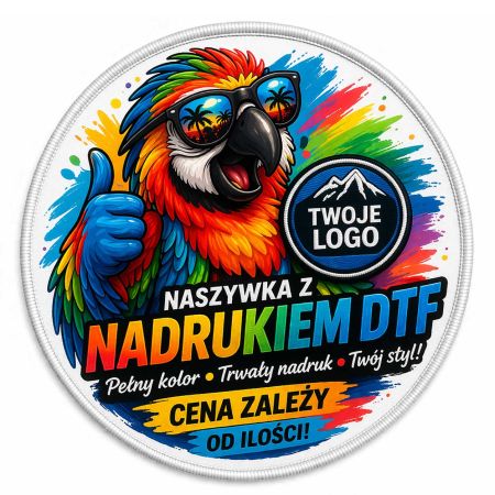 Naszywka okrągła z kolorowym nadrukiem dowolna własna grafika