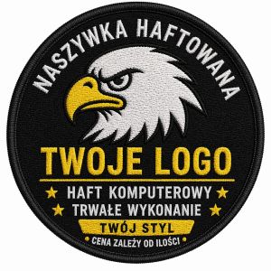Naszywka haftowana okrągła z logo firmy, własna grafika
