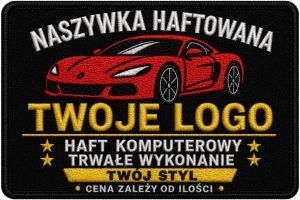 Naszywka haftowana prostokątna z logo firmy, własna grafika