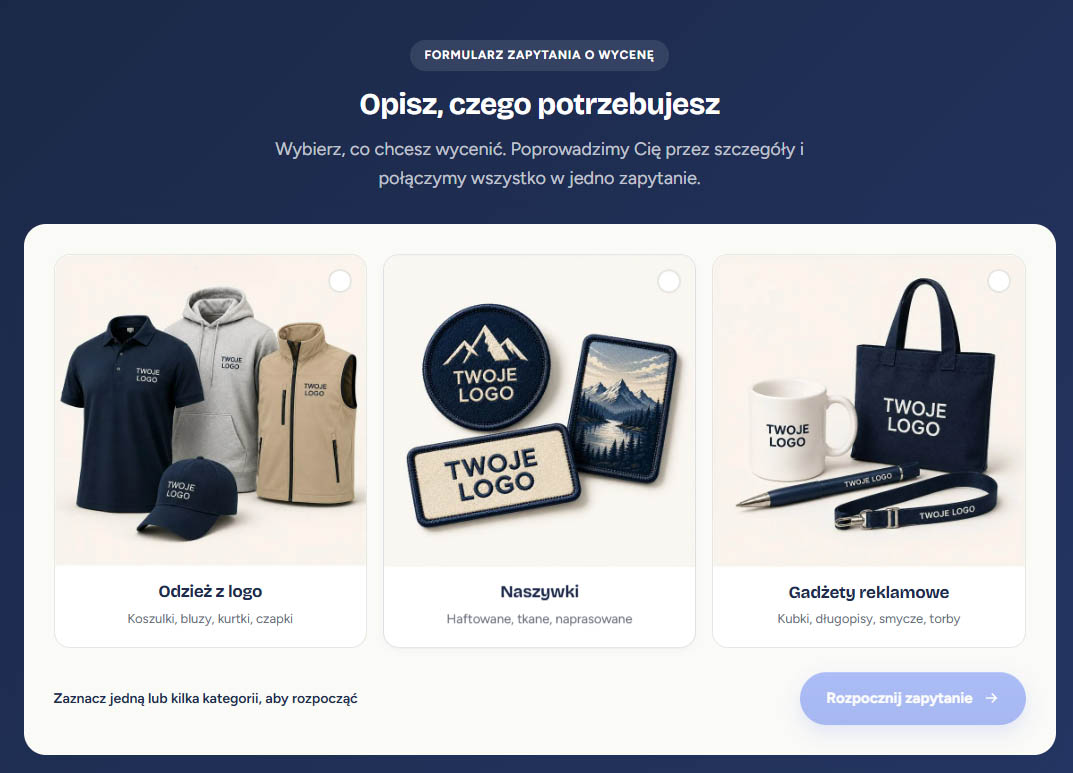 formularz wyceny odzieży firmowej online